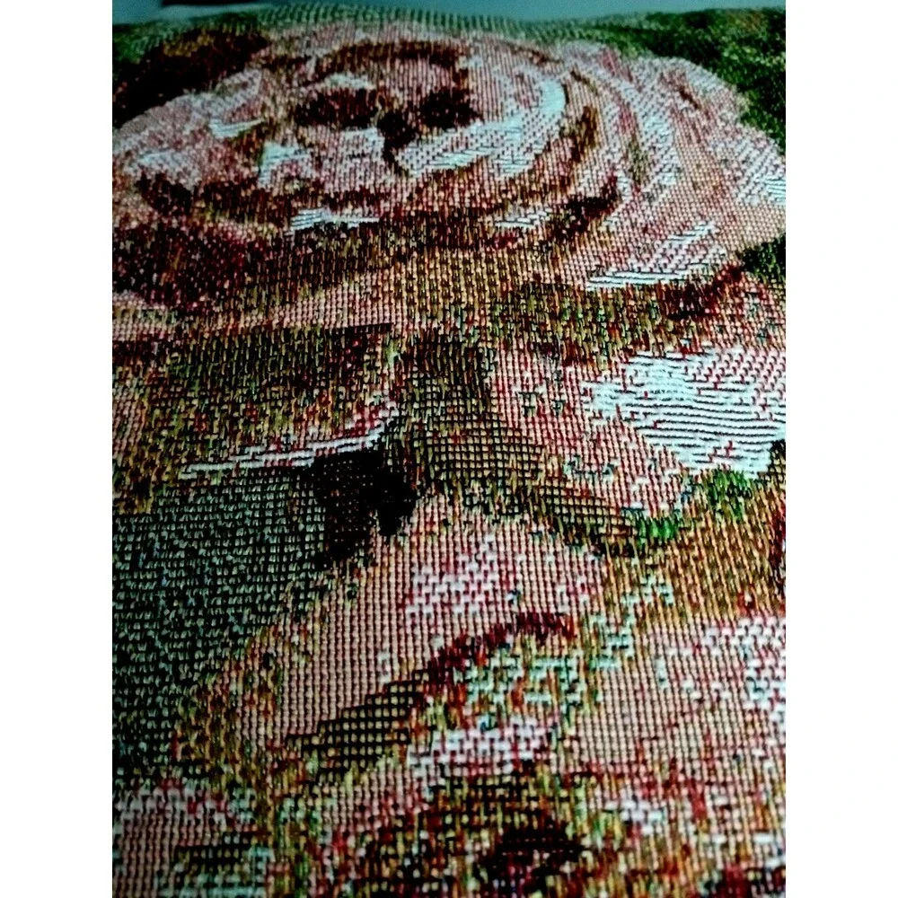 Vintage Clavelle Floral Roses Tapestry Square Throw Pillow Piped Edges
